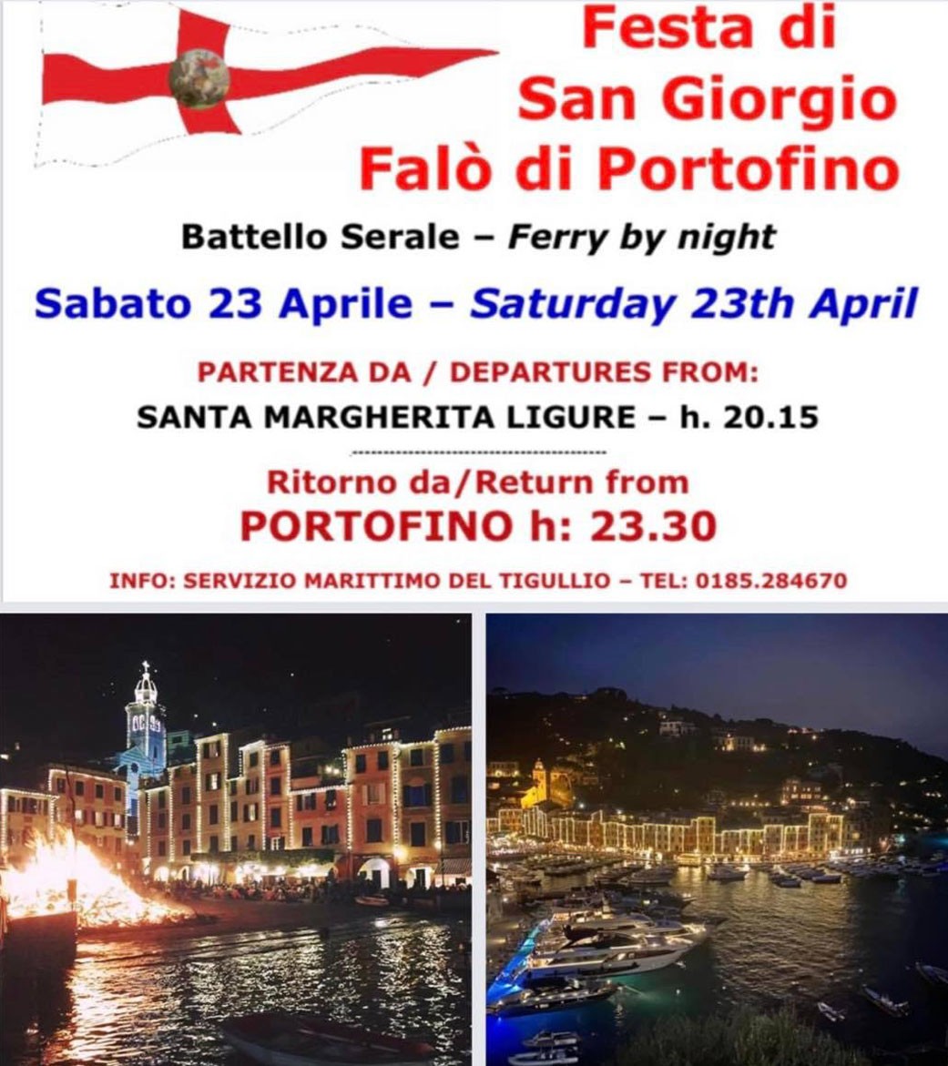 Comune di Portofino - Falò di San Giorgio - Servizio serale battelli Sabato 23 Aprile